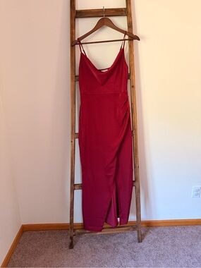 Red Satin Spaghetti Strap Maxi Dress